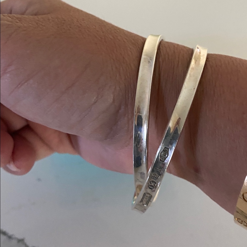Silver Interlocking Bangle Bracelets - image 2